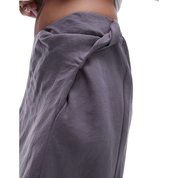 Topshop Soft Touch Twist Low Rise Maxi Skirt Charcoal Gray Modal Blend Sz 4 - Picture 7 of 7